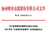 关于扬州曙光电缆股份有限公司申报2025年度“江苏省省长质量奖”有关事项的公示